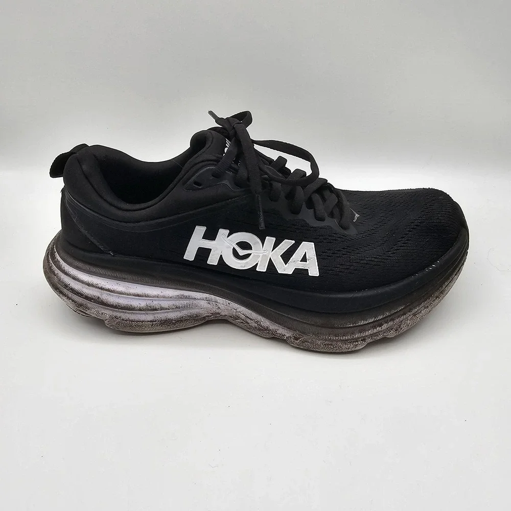 Hoka One One Bondi 8 Shoes Womens Size 7.5‎ Black Running Sneakers 1127952-BWHT